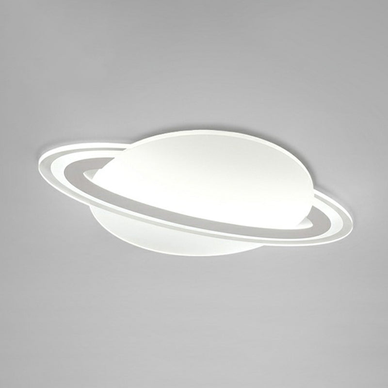 Minimalist Led Flush Lamp For Kid’s Bedroom: Ringed Planet Ceiling Light In White / 12’