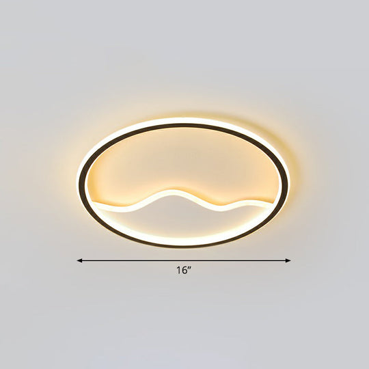 Minimalist Acrylic Led Ceiling Lighting Fixture For Bedroom - Mountain Mural Flush Mount Black /