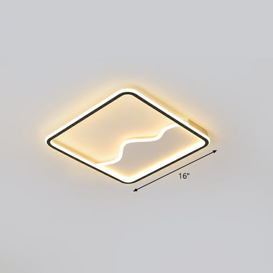 Minimalist Acrylic Led Ceiling Lighting Fixture For Bedroom - Mountain Mural Flush Mount Black /