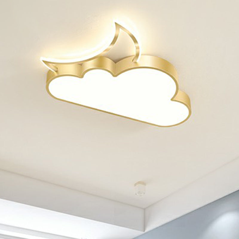 Childrens Metal Moon And Cloud Led Ceiling Fixture For Bedroom - Flush Mount Light