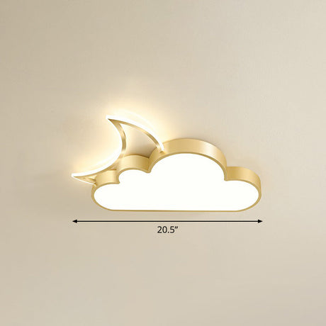 Childrens Metal Moon And Cloud Led Ceiling Fixture For Bedroom - Flush Mount Light Gold / 20.5 Warm