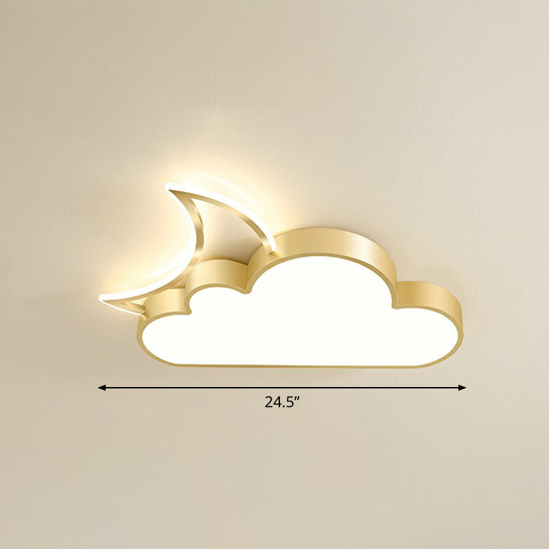 Childrens Metal Moon And Cloud Led Ceiling Fixture For Bedroom - Flush Mount Light Gold / 24.5 Warm
