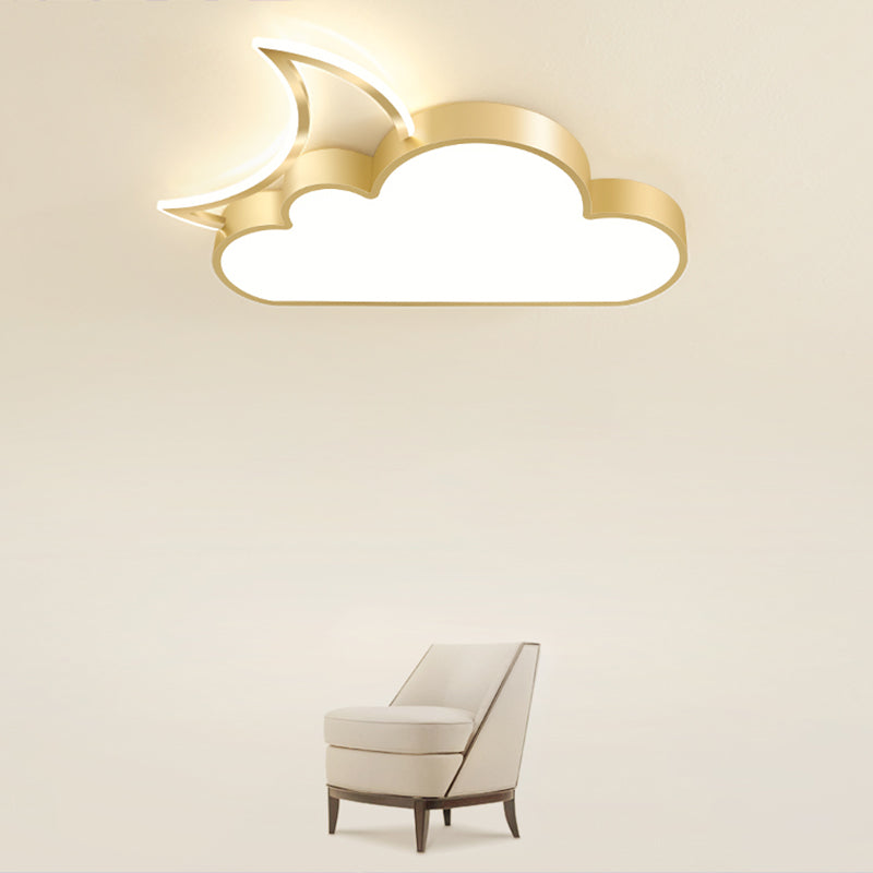 Children’s Metal Moon And Cloud Led Ceiling Fixture For Bedroom - Flush Mount Light