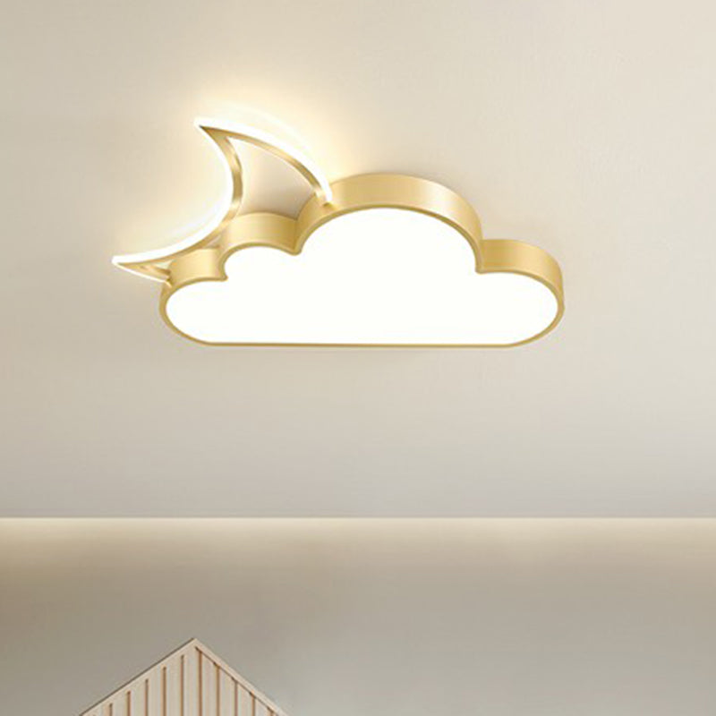 Children’s Metal Moon And Cloud Led Ceiling Fixture For Bedroom - Flush Mount Light