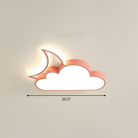 Childrens Metal Moon And Cloud Led Ceiling Fixture For Bedroom - Flush Mount Light Pink / 20.5