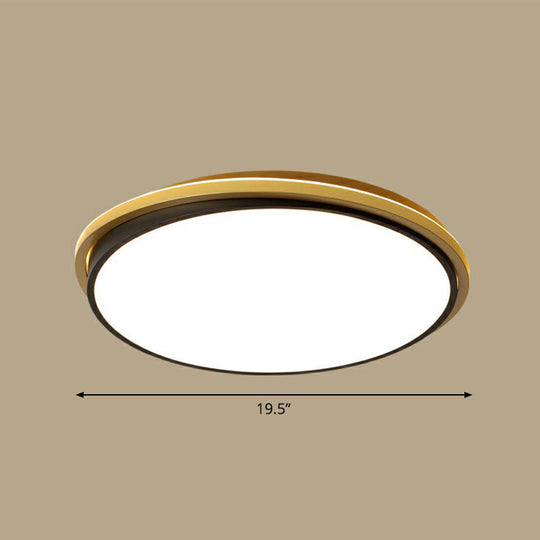 Minimalist Gold And Black Acrylic Round Led Flush Light For Bedroom Ceiling / 19.5’ Remote