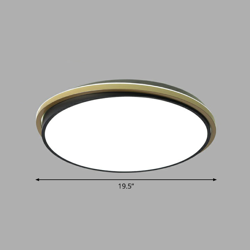 Minimalist Gold And Black Acrylic Round Led Flush Light For Bedroom Ceiling / 19.5 White