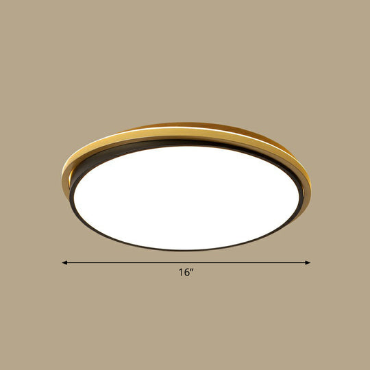 Minimalist Gold And Black Acrylic Round Led Flush Light For Bedroom Ceiling / 16’ Warm