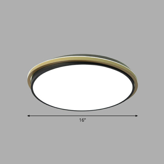 Minimalist Gold And Black Acrylic Round Led Flush Light For Bedroom Ceiling / 16 White