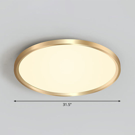 Gold Circle Bedroom Ceiling Flush Mount Led Light With Acrylic Simplicity / 31.5 Warm