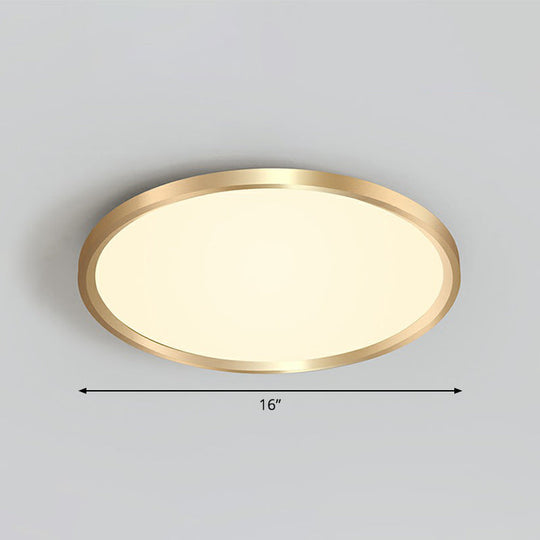 Gold Circle Bedroom Ceiling Flush Mount Led Light With Acrylic Simplicity / 16’ Warm