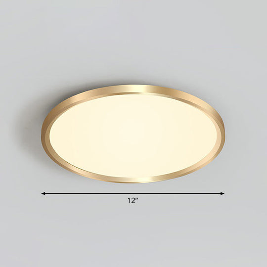 Gold Circle Bedroom Ceiling Flush Mount Led Light With Acrylic Simplicity / 12 Warm