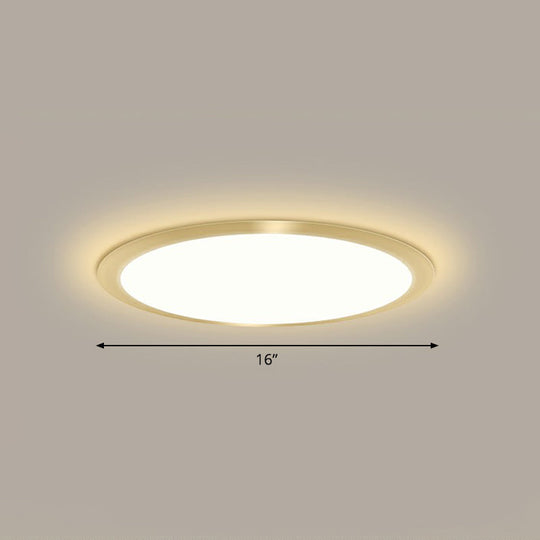 Minimalist Flat Led Flush Mount Ceiling Light For Bedroom - Acrylic Fixture Gold / 16’ Warm