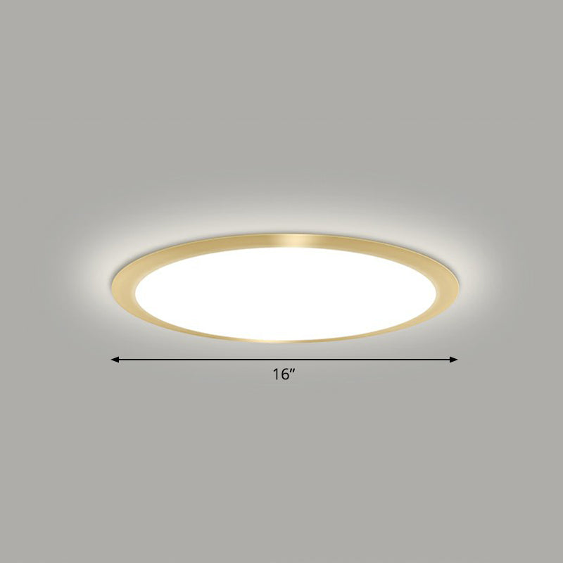 Minimalist Flat Led Flush Mount Ceiling Light For Bedroom - Acrylic Fixture Gold / 16’ White