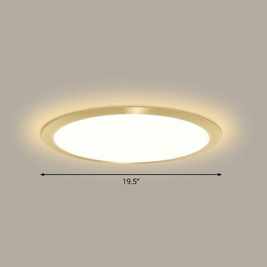Minimalist Flat Led Flush Mount Ceiling Light For Bedroom - Acrylic Fixture Gold / 19.5’ Warm