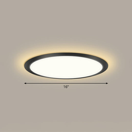 Minimalist Flat Led Flush Mount Ceiling Light For Bedroom - Acrylic Fixture Black / 16’ Warm