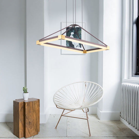 Modernist Led Pyramid Chandelier - White/Coffee 23.5’’/31.5’’/39’’ Wide Metal Ceiling