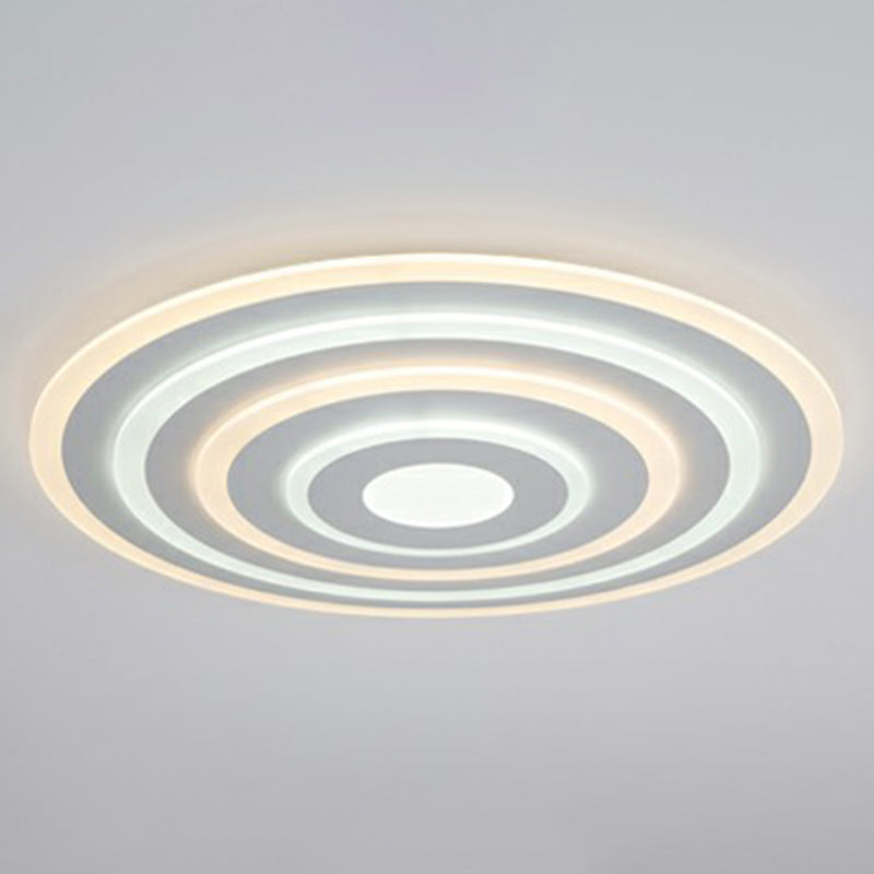 Simple Style Led Flush Ceiling Light For Bedroom - White Acrylic Round Flushmount / 23.5’ Remote