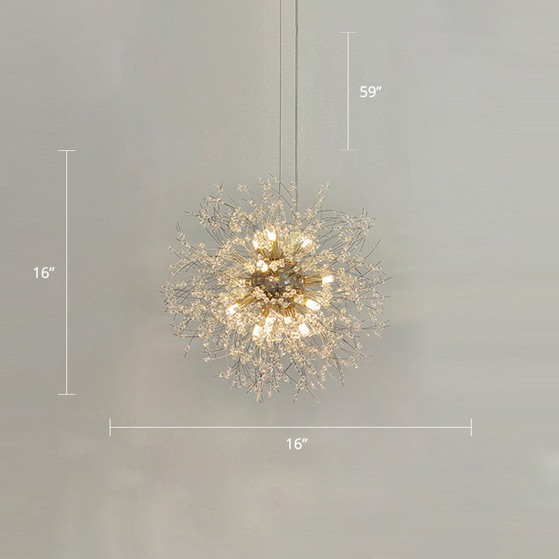 Stylish Dandelion Chandelier With Clear Crystal Beads - Modern Led Ceiling Light For Bedroom Brass