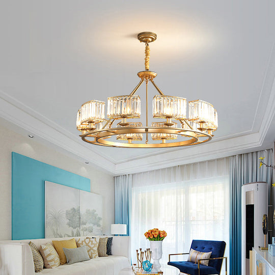Post-Modern Crystal Prism Pendant Chandelier With Gold Finish For Living Room