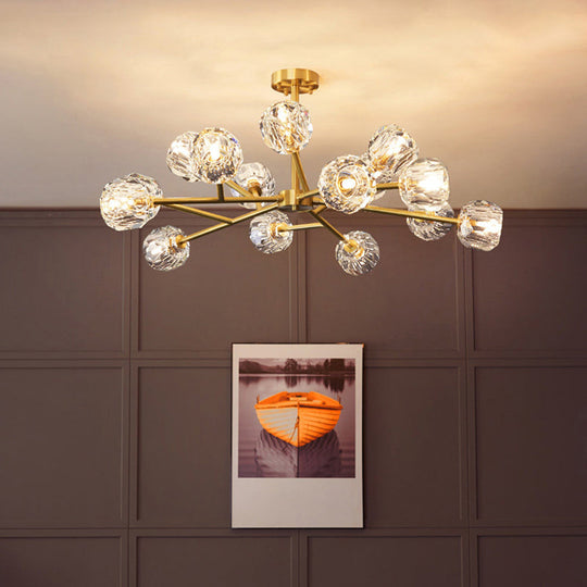 Modern Brass Chandelier With Crystal Ball Shade - Tree Branch Pendant Light