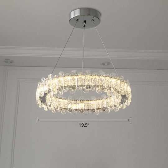 K9 Crystal Ring Led Pendant Light - Elegant Suspension Lamp With Chrome Finish / 19.5