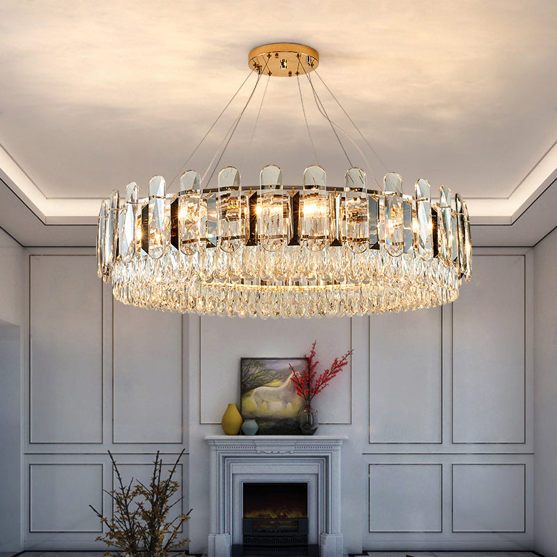 Minimalist Crystal Circle Chandelier - Clear Ceiling Suspension Lamp For Dining Room