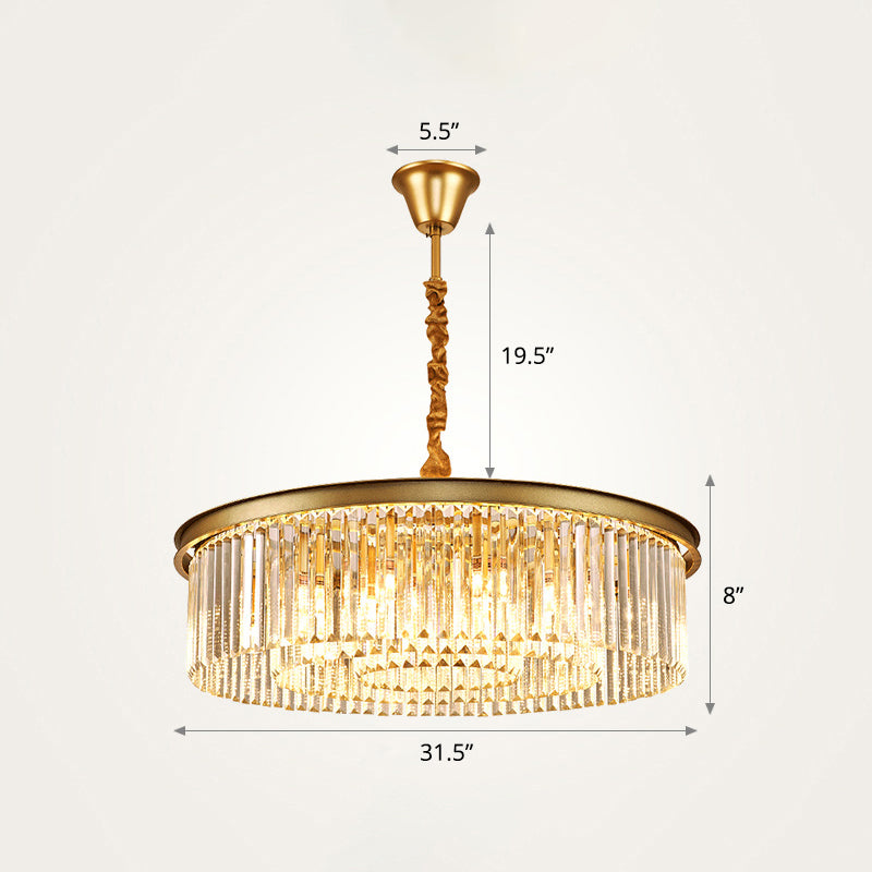 Modern Gold Finish Round Crystal Ceiling Chandelier For Living Room / 31.5