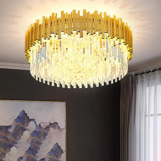 Postmodern Drum Ceiling Light: K9 Crystal Bedroom Chandelier In Gold / 31.5’