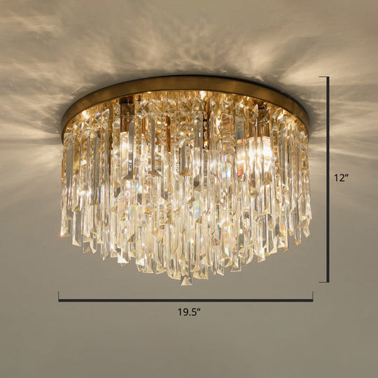 Modern Round K9 Crystal Flush Mount Ceiling Light For Bedroom Brass / 19.5’