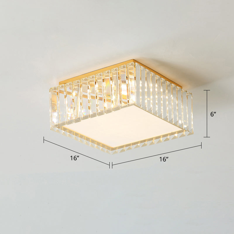 Geometric Crystal Led Flushmount Ceiling Light With Simple Champagne Style / 16’ Square Plate