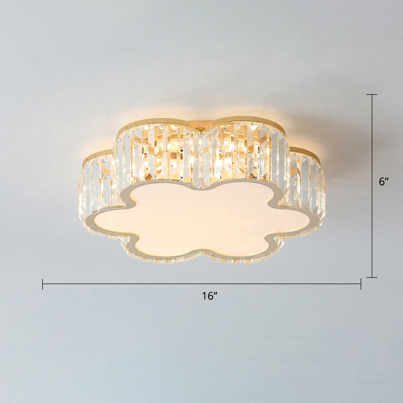 Geometric Crystal Led Flushmount Ceiling Light With Simple Champagne Style / 16’ Flower