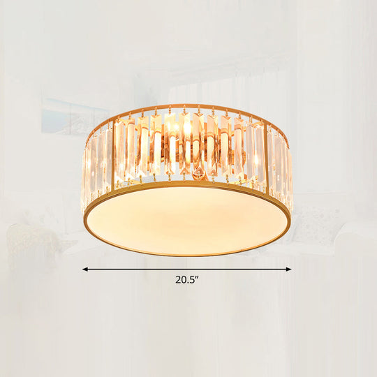 Minimalist Crystal Drum Ceiling Lamp - Bedroom Flush Mount Light Gold / 20.5’