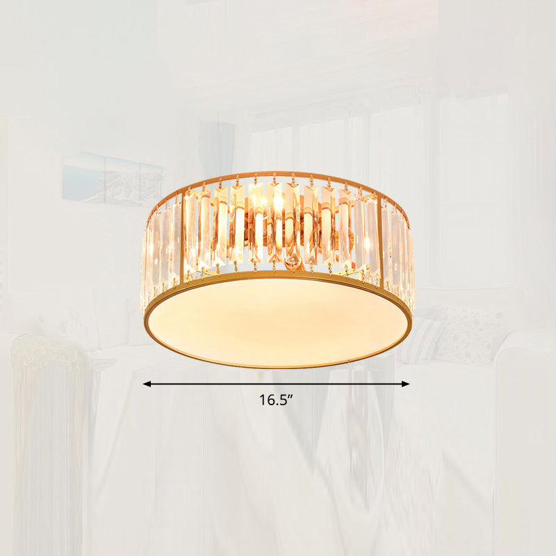 Minimalist Crystal Drum Ceiling Lamp - Bedroom Flush Mount Light Gold / 16.5’