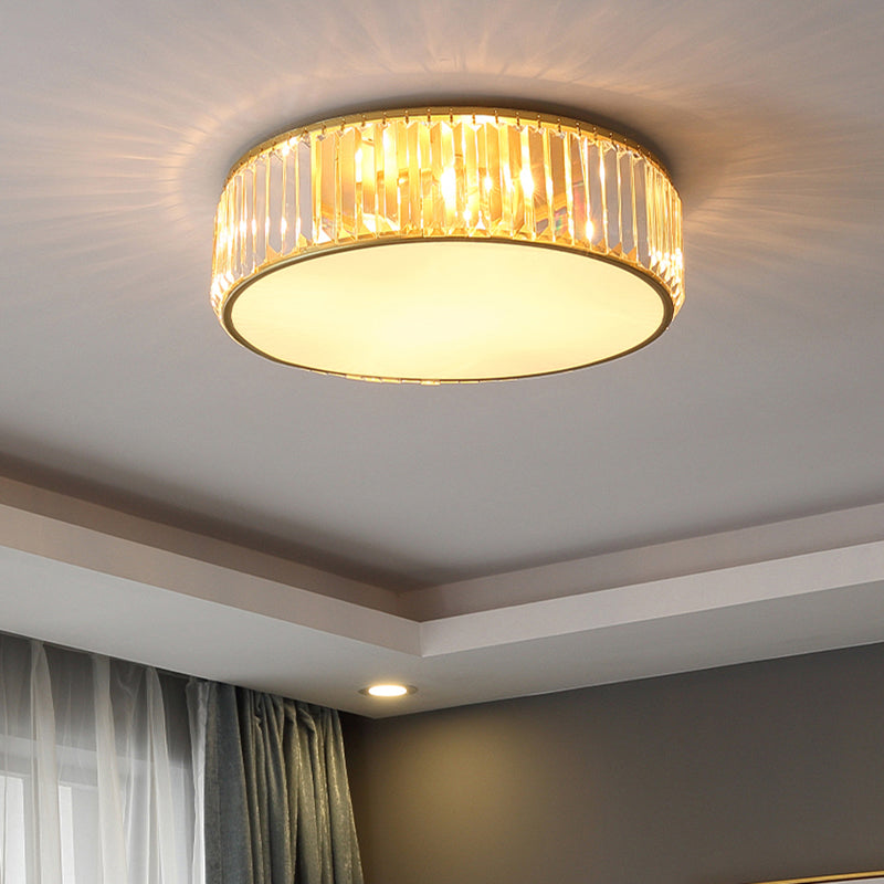 Modern Led Crystal Drum Flush Mount Ceiling Light Fixture For Bedrooms