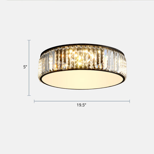 Modern Led Crystal Drum Flush Mount Ceiling Light Fixture For Bedrooms Black / 19.5