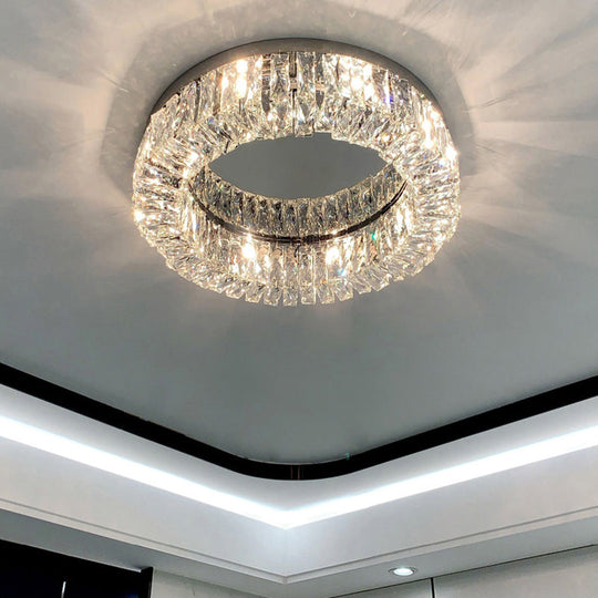 Beveled Cut Crystal Flush Mount Ceiling Light For Bedroom - Simple Style & Elegance