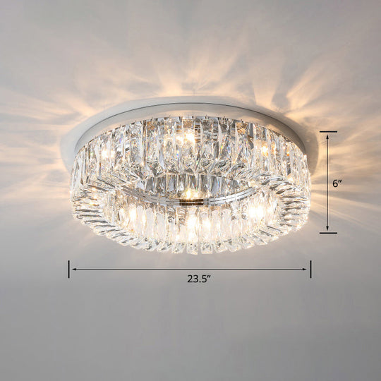 Beveled Cut Crystal Flush Mount Ceiling Light For Bedroom - Simple Style & Elegance Silver / 23.5’