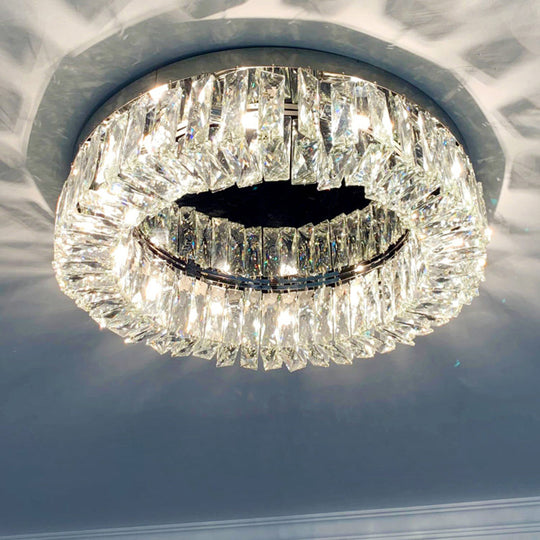 Beveled Cut Crystal Flush Mount Ceiling Light For Bedroom - Simple Style & Elegance