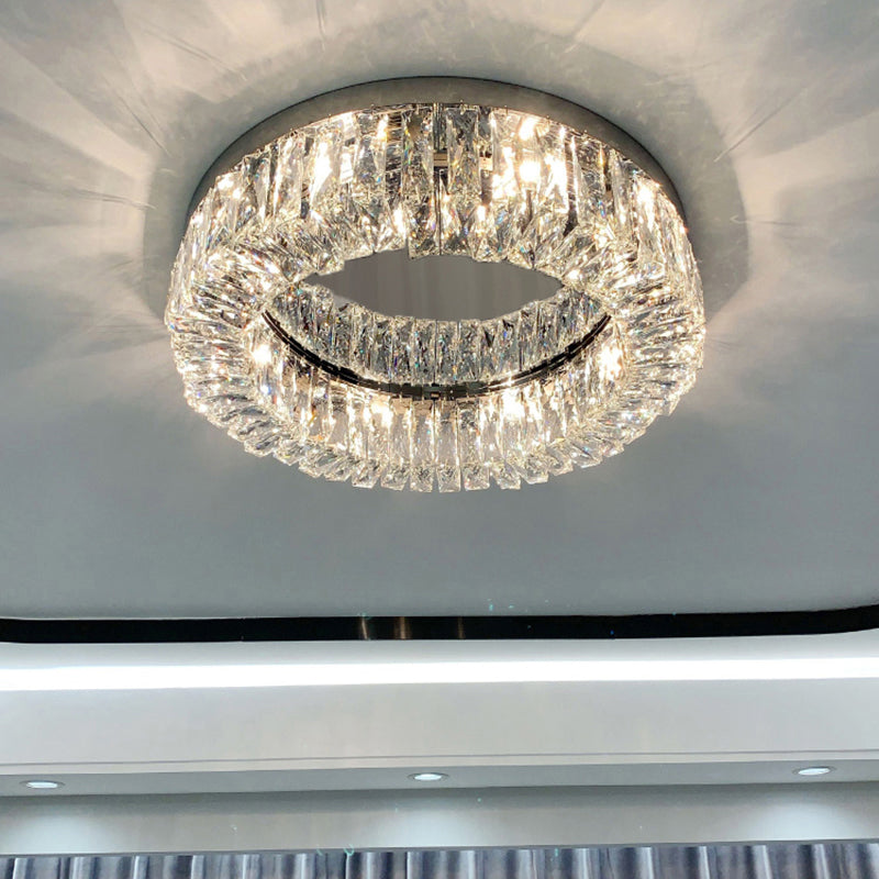 Beveled Cut Crystal Flush Mount Ceiling Light For Bedroom - Simple Style & Elegance