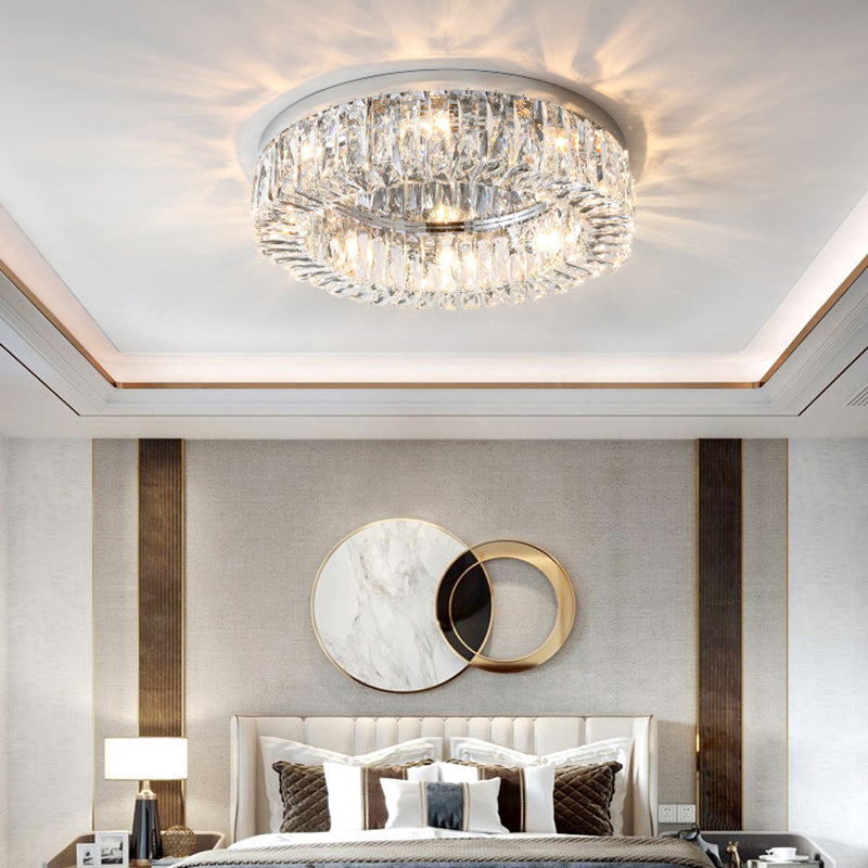 Beveled Cut Crystal Flush Mount Ceiling Light For Bedroom - Simple Style & Elegance