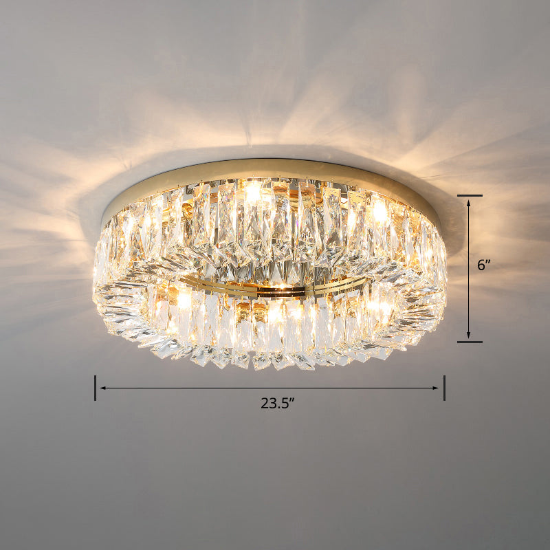 Beveled Cut Crystal Flush Mount Ceiling Light For Bedroom - Simple Style & Elegance Gold / 23.5’