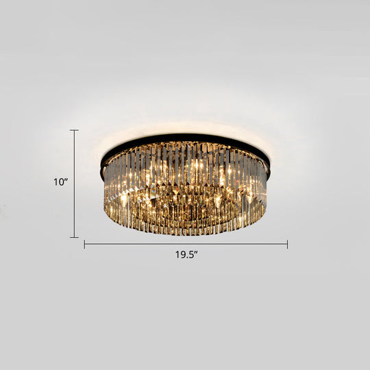 Modern Smoke Grey Crystal Flushmount Ceiling Lamp: Sleek Circular Design For Living Room Lighting