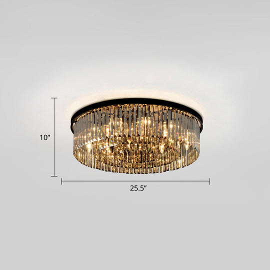 Modern Smoke Grey Crystal Flushmount Ceiling Lamp: Sleek Circular Design For Living Room Lighting