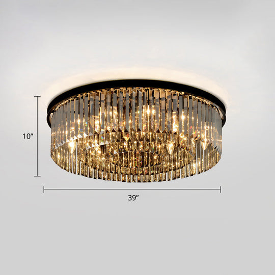 Modern Smoke Grey Crystal Flushmount Ceiling Lamp: Sleek Circular Design For Living Room Lighting