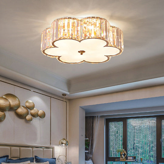 Champagne Flower Crystal Flush Mount Ceiling Light - Elegant 6 - Light Fixture