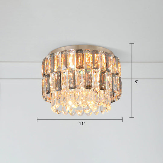 Modern 3-Light Brass Drum Flushmount Crystal Ceiling Light For Corridor / 11