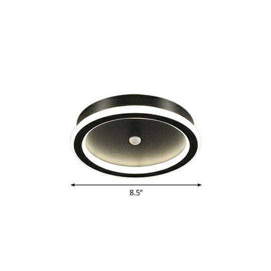 Sleek Geometric Led Ceiling Light - Minimalist Metal Flush Mount Fixture For Corridors Black / Round
