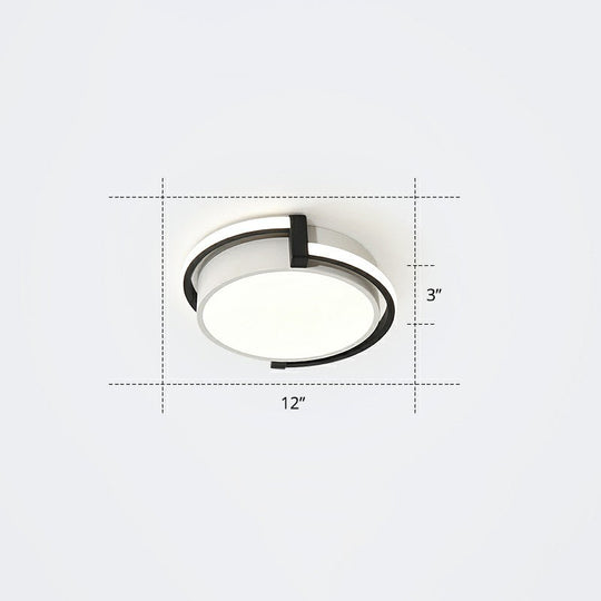 Nordic Circle Led Flush Mount Ceiling Light With Acrylic Diffuser Black / 12 Warm