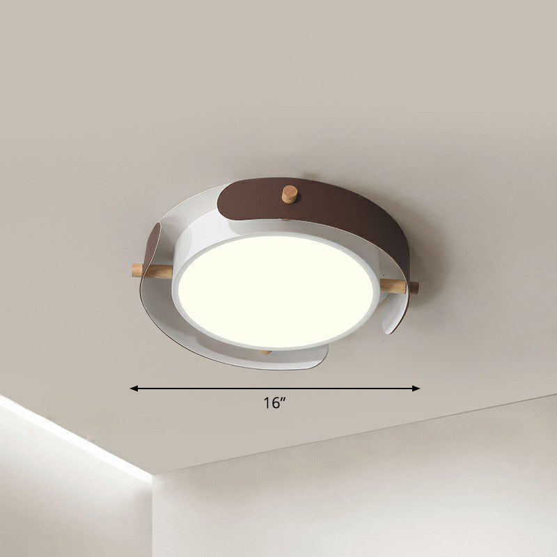 Minimalist Led Ceiling Mount Light - Round Metal Flush Fixture For Bedroom Lighting Brown / 16